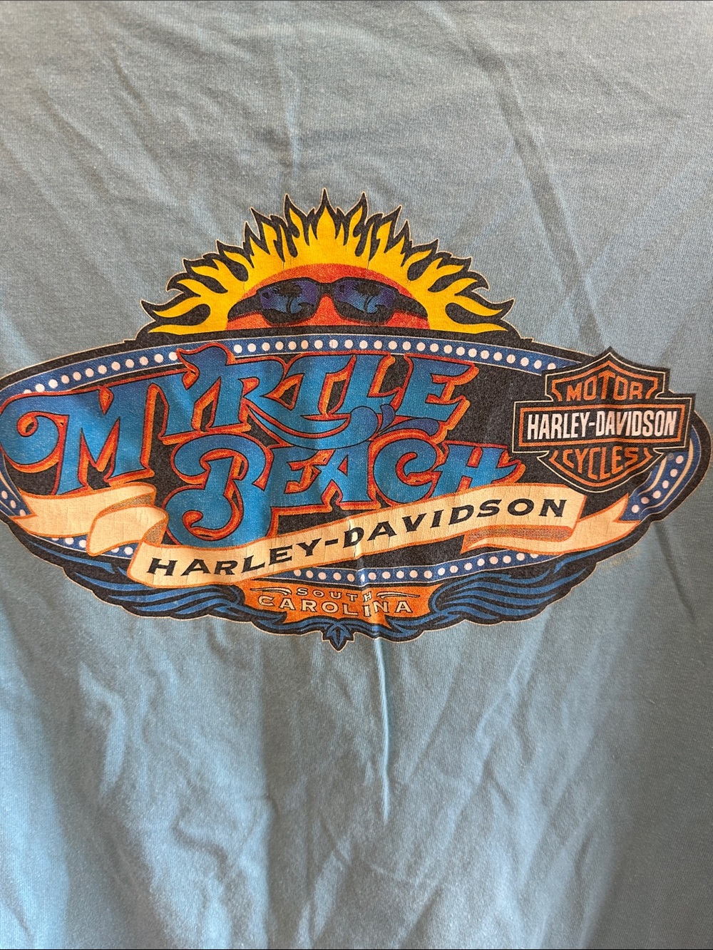Vintage 90’s - 2000’sHarley-Davidson Blue Myrtle Beach Graphic Tee with Sunburst